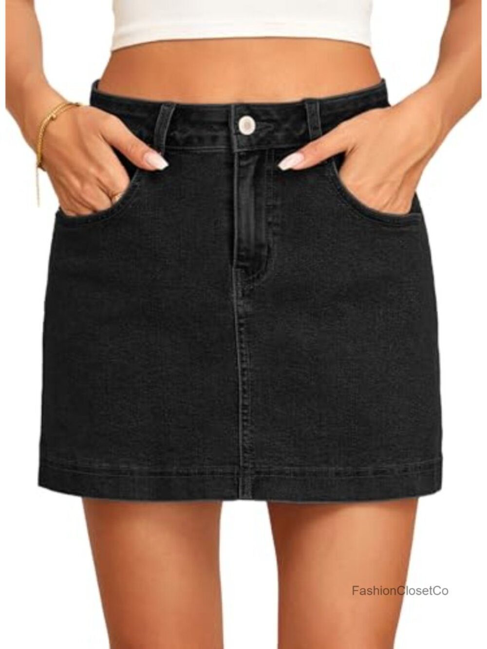 High Waisted Denim Skort with Pockets Stretch Mini Jean Skirt
